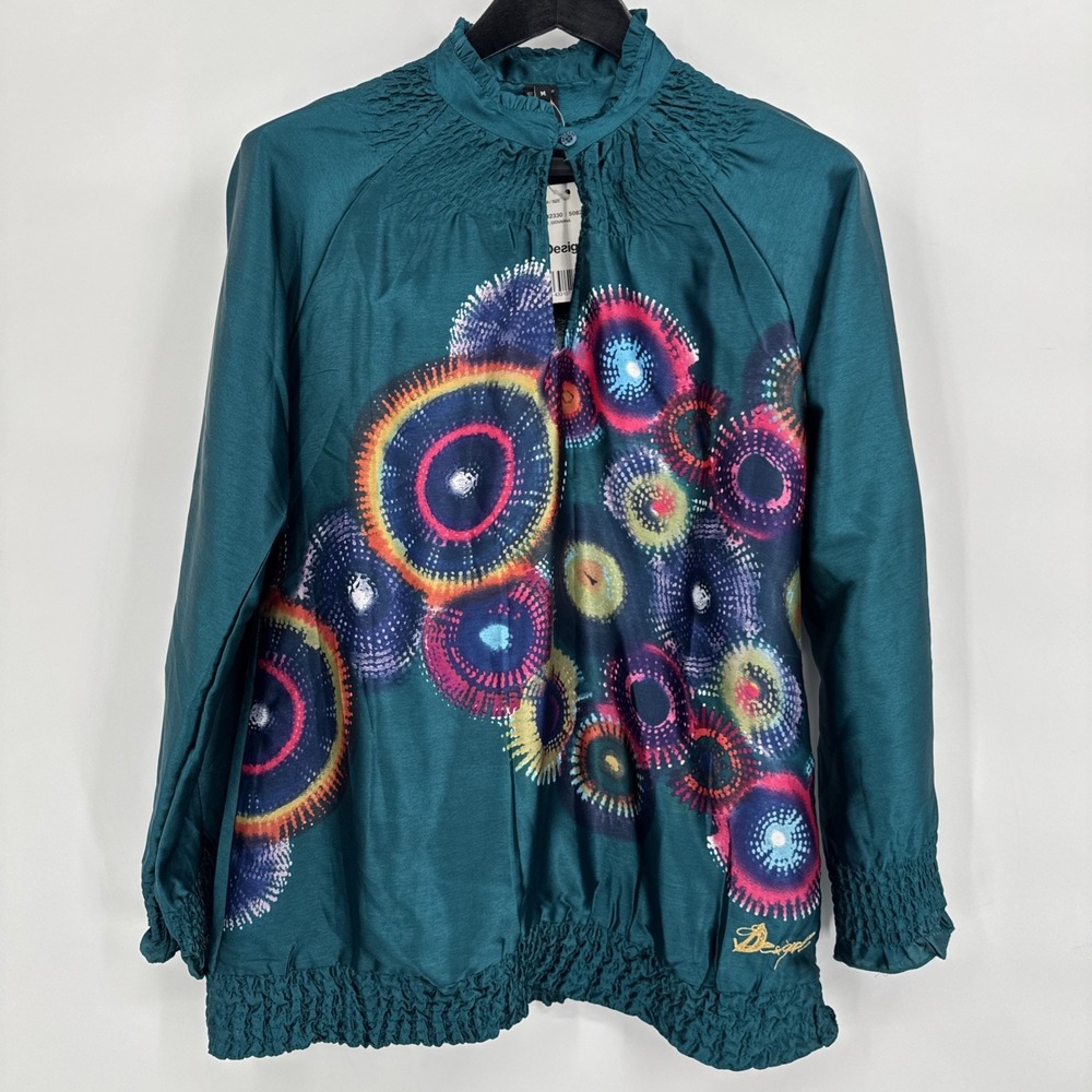 Desigual Womens Green Multi Color‎ Giovanna Blouse, Size M New L/S Bold Tie Dye